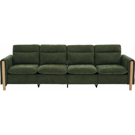 Modulares 4-Sitzer-Sofa aus grünem Chenille mit 2 Aufbewahrungshockern und Holzfüßen MODENUIT (1/5)