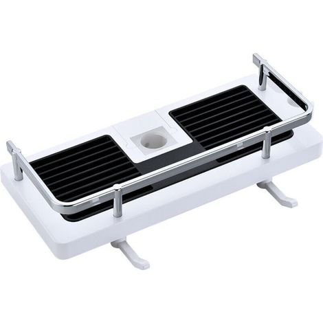 Étagère de Douche Sans Percage Tablette de Douche pour Poteau avec Support de Pommeau,Étagère de Rangement de Salle de Bain Pour Shampooing Savon,et 2 Crochets pour Barre de Douche de 18 à 25mm (1/3)