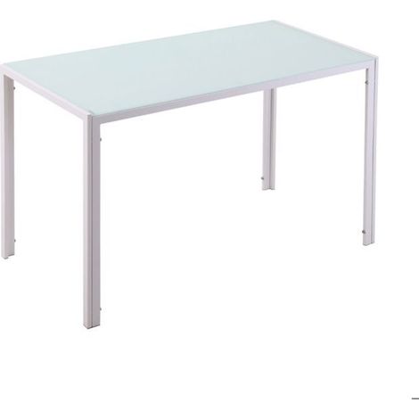 Table de cuisine 120x60, plateau verre trempé Table à manger, structure métal blanc, design moderne, surface facile d'entretien (1/5)