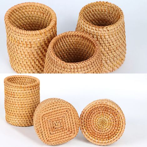 Panier de Rangement en Rotin pour Cuisine, Organisateur d'Ustensiles et Maquillage, Décoration de Table en Rotin Tressé Main (1/3)