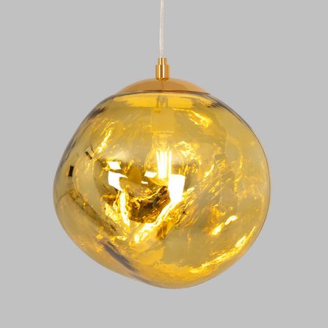 Plafonnier en verre métallisé doré, E27 Ø28 cm