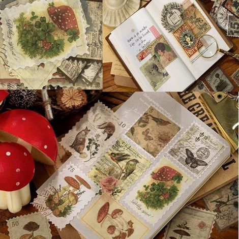 Sticker Timbre - Papier Vintage Scrapbooking - Décoration Album Cahier Téléphone Bouteille - 240 Pièces (1/5)