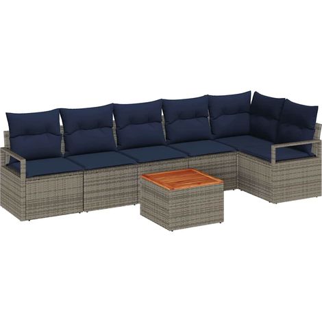 Garden Sofa Set with Cushion 7 pcs Grey Poly Rattan vidaXL