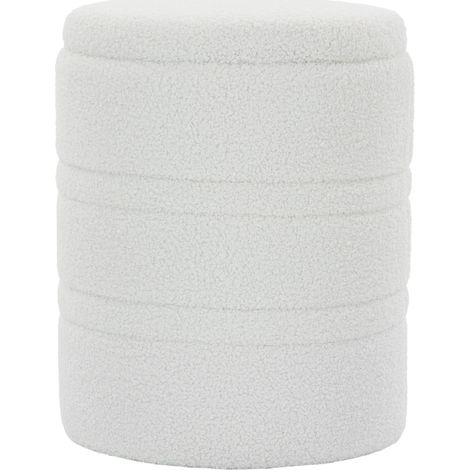 CHICFURN Pouf contenitore rotondo 36,5 x 36,5 x 46,5 cm in poliestere bianco, 33 L, senza montaggio (1/5)