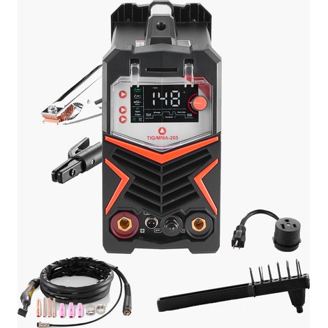 Mophorn Poste à souder TIG 205 A, équipé d'un grand écran LED, avec modes DC TIG, DC Pulse TIG et MMA (Stick), soudeur électrique doté d'un démarrage haute fréquence et technologie onduleur IGBT