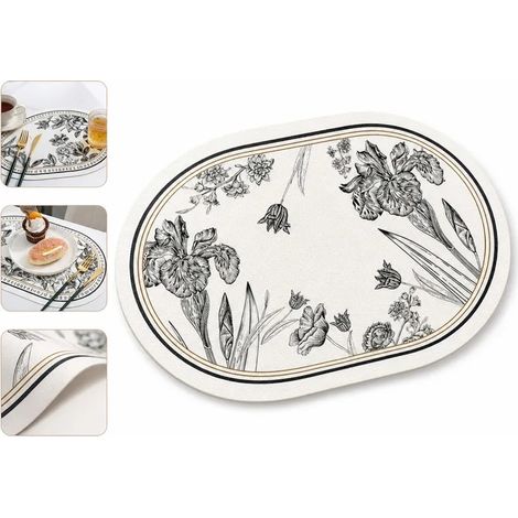Set de Table PVC Aspect Cuir Motif Français et Nordique Noir et Blanc Imperméable Anti-tache et Isolant 45 x 30 x 1 cm pour Cuisine et Salle à Manger (1/5)