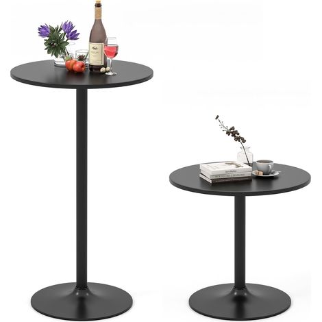 COSTWAY Table Bistrot Ronde, Table de Bar 101,5 cm, Hauteur Transformable en Table Basse 56 cm, Plateau Peint, Base en Métal, Tables d'Appoint Ronde pour Bar, Salle à Manger, Restaurant (Noir,2) (1/5)