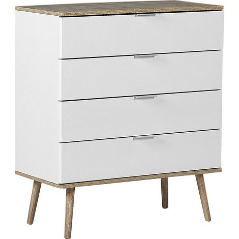 Cassettiera Bianca e MDF Colore Legno Chiaro con 4 Cassetti 93 x 79 cm Walpi (1/5)