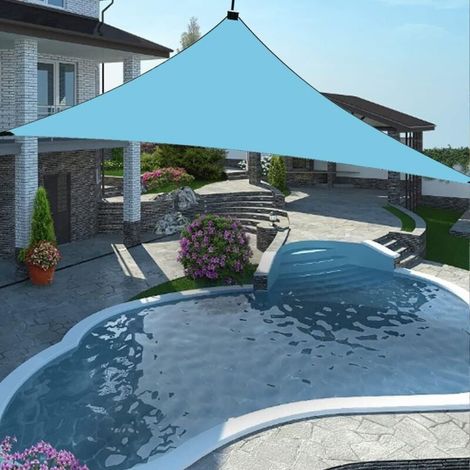 Vela ombreggiante triangolare, 3 x 3 x 3 m, impermeabile, con protezione UV e traspirante in HDPE, con corda, per patio, giardino, terrazza, piscina, uso esterno, blu (1/4)