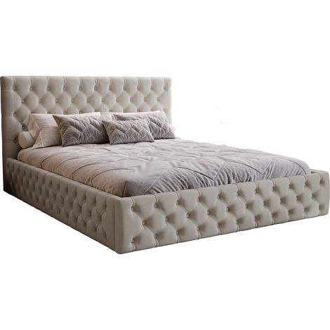 Lit adulte 140x200 Verti Slim - velours, glamour - lit coffre avec sommier - Gris clair (Magic Velvet 2218)