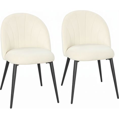 Lot de 2 chaises de salle à manger, chaises de cuisine rembourrées sans accoudoirs, pieds en acier, 52x55x79cm, crème (1/5)