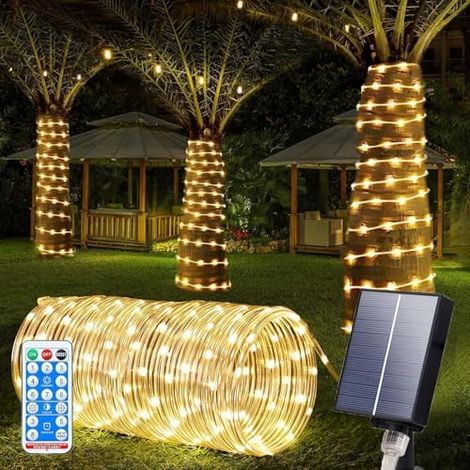 Guirlande Lumineuse Solaire Extérieure 12m 100 LED, IP65 Étanche Guirlande Lumineuse Solaire Décoration Lumières avec 8 Modes d'Éclairage pour Jardin Arbre Fête Décoration de Noël- Blanc Chaud (1/5)