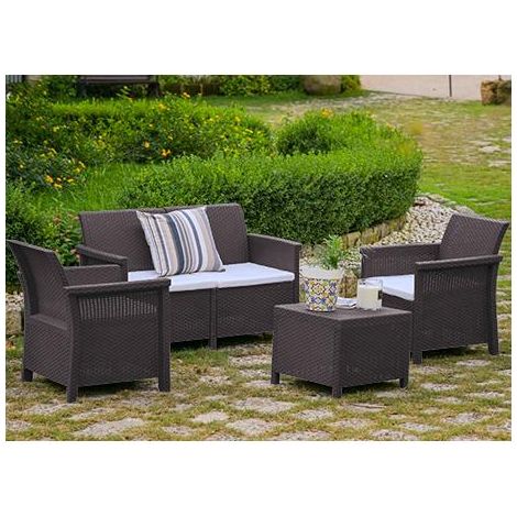 SALOTTO RESINA 2 POSTI MARRONE  """DOLCEFARNIENTE""" SET 4PZ