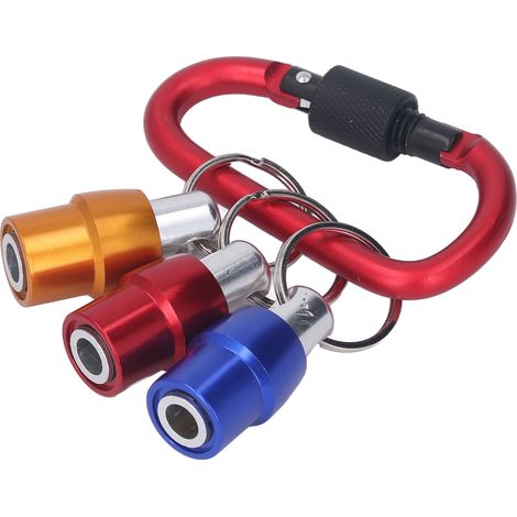 Porte-embouts de tournevis à tige hexagonale 1/4 pouce avec porte-clés, rallonge magnétique et support pour la plupart des tournevis et forets électriques portables. Mousqueton rouge + douilles rouge, (1/5)
