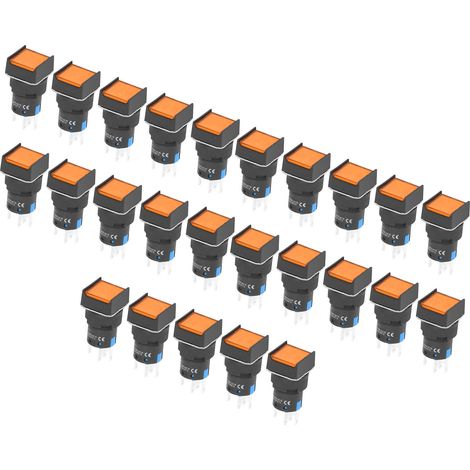 25 interrupteurs poussoirs carrés à verrouillage automatique avec voyant 16mm 220V 5A jaune lot de 25 (1/5)