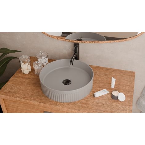Vasque à poser cannelée BEYOND Ø 40 cm Gris clair Mat