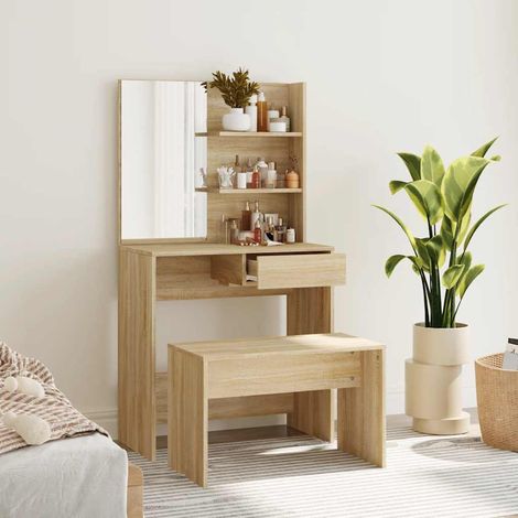 Ensemble de coiffeuse  Table de maquillage  Compartiments de Rangement  Coiffeuse Maquillage Chêne Sonoma 74,5x40x141 cm VSGS582355 (1/5)