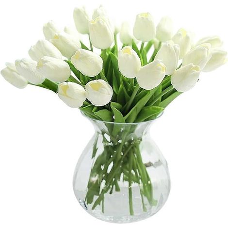 Lot de 10 tulipes artificielles en latex PU au toucher réaliste, blanches, pour bouquets de fleurs, compositions florales pour la maison, les mariages et les fêtes.-AquaForge (1/5)