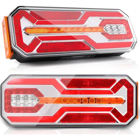 2 Feux Arrière LED pour Camions 12V/24V Étanches - Feux de Position, Clignotants, Stop, Recul, Anti-Brouillard et Marqueurs Latéraux pour Remorques Poids Lourds Caravanes Fourgo (1/5)