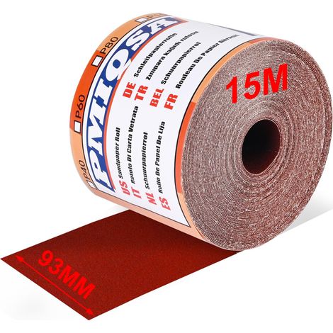 Rouleau de Papier Abrasif 15 m x 93 mm Oxyde D'Aluminium Grain 600 (1/5)