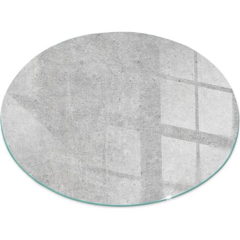 Glasbodenplatte für den Kamin Glas Unterlage Hitzeschutz für den Boden mit Dekorative Motiv Rohbetonstruktur Rund fi 60 cm