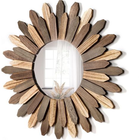 Boho Miroir mural, décoration de maison, miroir mural bois, 53 cm, miroir d'entrée à suspendre rond, décorations pour chambre à coucher et salon, idées cadeaux (couleurs mixtes) (1/5)