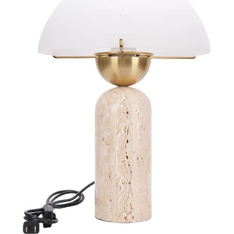 Lampe de table design milieu de siècle abat-jour en verre dépoli base en pierre naturelle style moderne pour chambre salon (1/5)