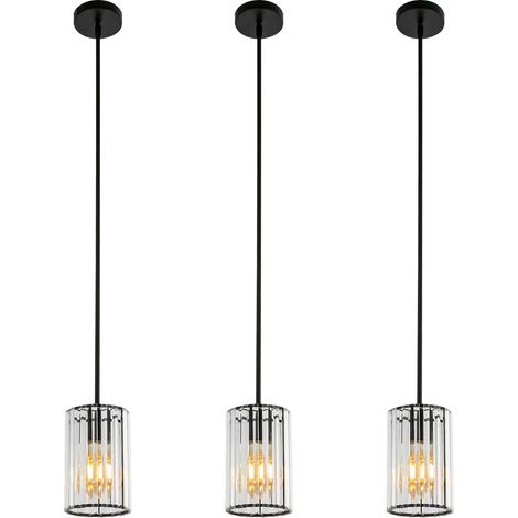 Lustre en cristal 3 pièces, lustre à colonnes noir et transparent, suspension moderne pour salle à manger et chambre à coucher, Luminaire (1/5)
