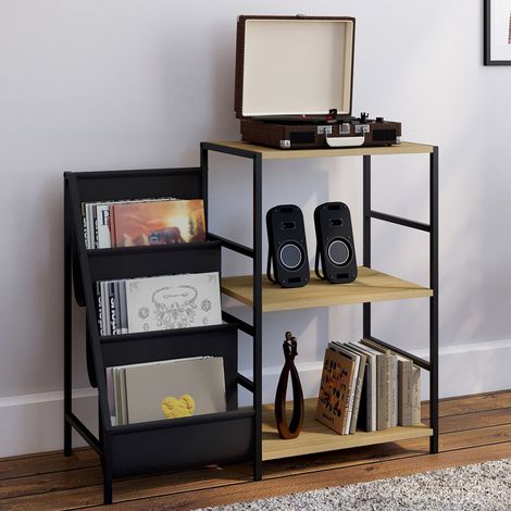 Mueble auxiliar, almacenaje con estantes, soportes para vinilos y tocadiscos NEVIL diseño industrial (1/5)