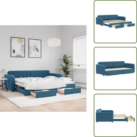 Tagesbett Ausziehbar mit Schubladen Blau 90x200 cm Samt - Ausziehbares Tagesbett - Ausziehbare Tagesbetten - Bett - Gästebett (1/5)