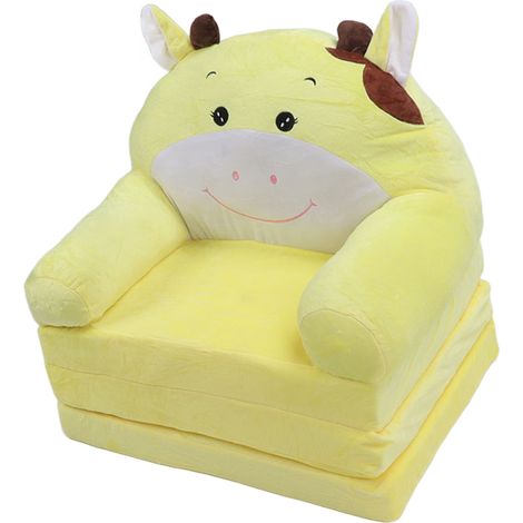 Canapé-lit enfant pliable à motif dessin animé, canapé-lit 2 en 1, canapé enfant avec dossier, fauteuil, lit, vache jaune, 3 niveaux (1/5)