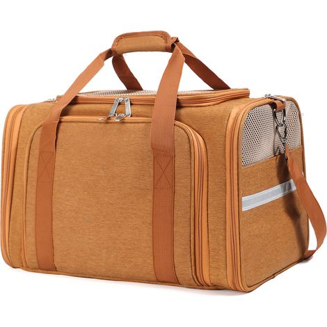 Sac de transport pour chat et petit chien extensible double côté, sac de voyage pliable en toile Oxford, poignée main et bandoulière, fixation sur valise, dimensions 46×28×28 cm (1/5)