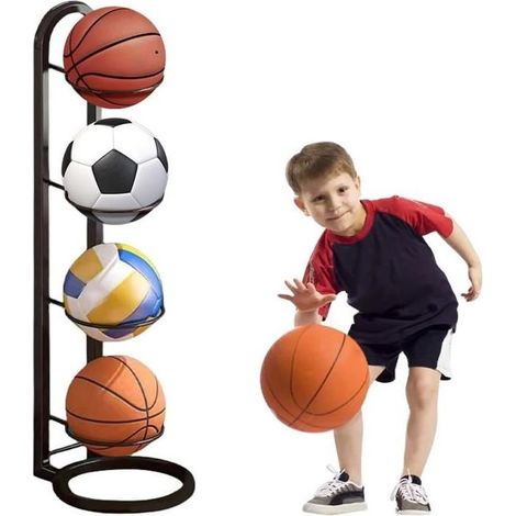Basketballhalter für 4 Bälle, Basketball-Organizer, mehrstöckiges Aufbewahrungsregal für Bälle, Schwarz (1/5)