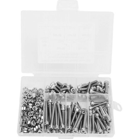 Assortiment de 200 vis et écrous à tête cylindrique creuse M4 en acier inoxydable 304