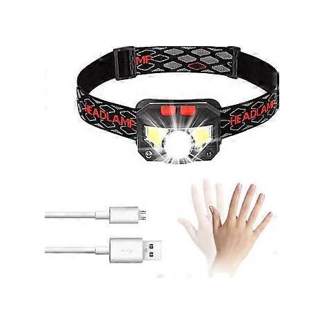 300-lm-LED-Stirnlampe, 8 Leuchtmodi, wasserdicht (IPX4), USB-aufladbar, mit Bewegungssensor, 30 Stunden Akkulaufzeit, ideal zum Angeln, Campen, Lesen usw.