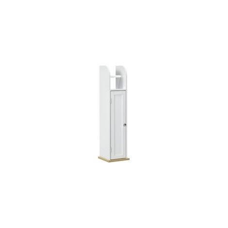 Meuble de salle de bain support papier toilette avec placard et étagères réglables 20 x 20 x 80 cm blanc