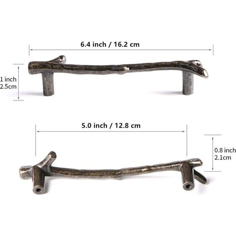 10x Poignée Meuble en Forme de Branche 128mm Poignées Armoires en Alliage de Zinc avec Vis Bronze (1/3)