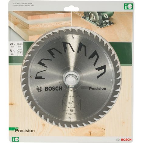 1x Lame de Scie Circulaire Precison (pour Bois, Ø 210 x 2.5/1.5 x 30/25 mm, 48 Dents, ATB, avec 1x Bague de Réduction 25 mm, Accessoire Scie Circulaire) (1/2)