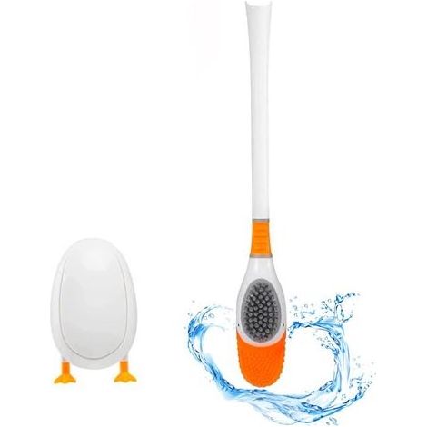 TAISHENGDA-Toilettenbürste „Tauchente“, hygienische Badezimmer-Toilettenbürste, Silikonbürste mit flexiblen Borsten, rutschfester Kunststoffgriff mit Wandhalterung, Schwarz (1/5)