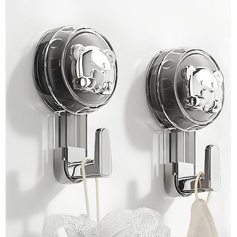 Gancho para toallas de baño, ganchos con ventosa reutilizables extrafuertes para baño, cocina, camping y coche (plata + gris, 11,26 x 24,3 cm²) (1/5)