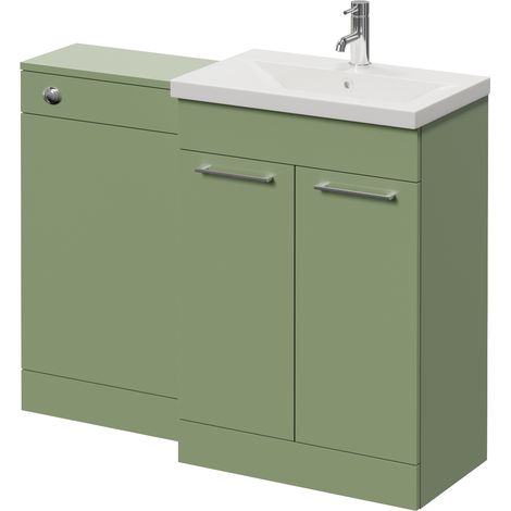 Napoli 390 Olive Green 1100mm 2 Door Vanity Unit Toilet Suite with Glide Basin - 1100mm - Chrome 160mm HandleWithout Kingston Toilet Pan