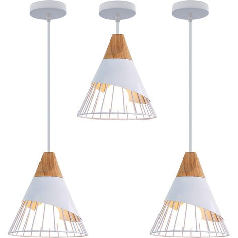 Wottes – Lot de 3 lustres suspension nordique badminton – Luminaire métal E27 – 25cm x 30cm – Résistant chaleur – Pour chambre, salon, cuisine, bar blanc