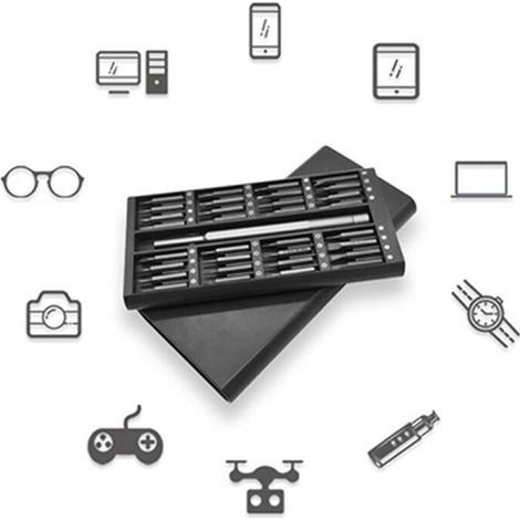 HONORNIC - Jeu de tournevis de précision, 33 embouts en acier S2, boîtier en aluminium, portable, noir (1/4)