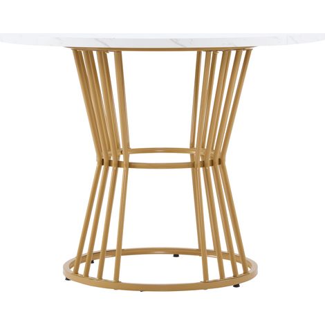 Tavolo rotondo da pranzo 100 cm MDF bianco con gambe metalliche dorate HOMVRA (1/5)