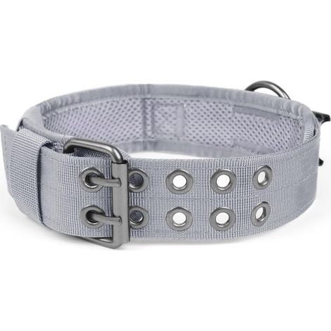 Collier Chien Large Réglable pour Chiot et Gros Chien - Collier Nylon Classique Anti-Traction Dog Collar Durable pour Randonnée (Gris argenté, M)