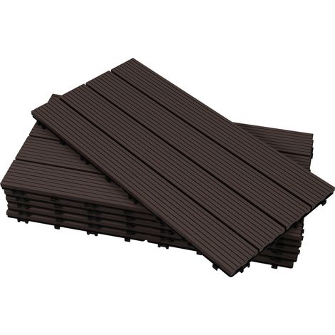 SWANEW Piastrelle in legno WPC 6x piastrelle per terrazza ciascuna 60 x 30 x 2,2 cm, marrone scuro, 1 m² Piastrelle a clic WPC, piastrelle per balcone resistenti alle intemperie (1/5)