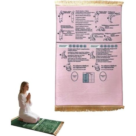 Tapis de prière guidée bilingue, tapis de prière musulman pour la pratique de la salah pour les nouveaux musulmans convertis, pliable et antidérapant, étape par étape, pour la maison, la chambre et (1/5)