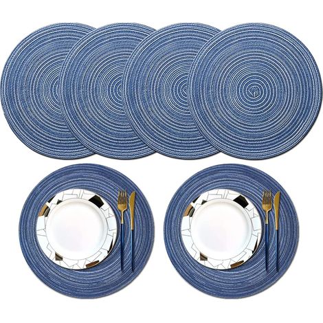 Lot de 6 Sets de Table Rond Lavable Set de Table, Napperons de Table de 38 cm Tissés Antidérapants Sets de table (1/5)