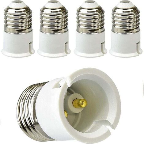 Lot de 5 adaptateurs E27 vers B22 pour ampoules LED et halogènes, convertisseur de douille E27, puissance maximale 200 W, 0-250 V, résistant à la chaleur jusqu'à 120 degrés. (1/4)