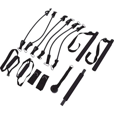 Kit de barre de Pilates avec bandes de résistance réglables de 20, 30 et 40 lbs, sac de rangement inclus pour l'entraînement à domicile. (1/5)